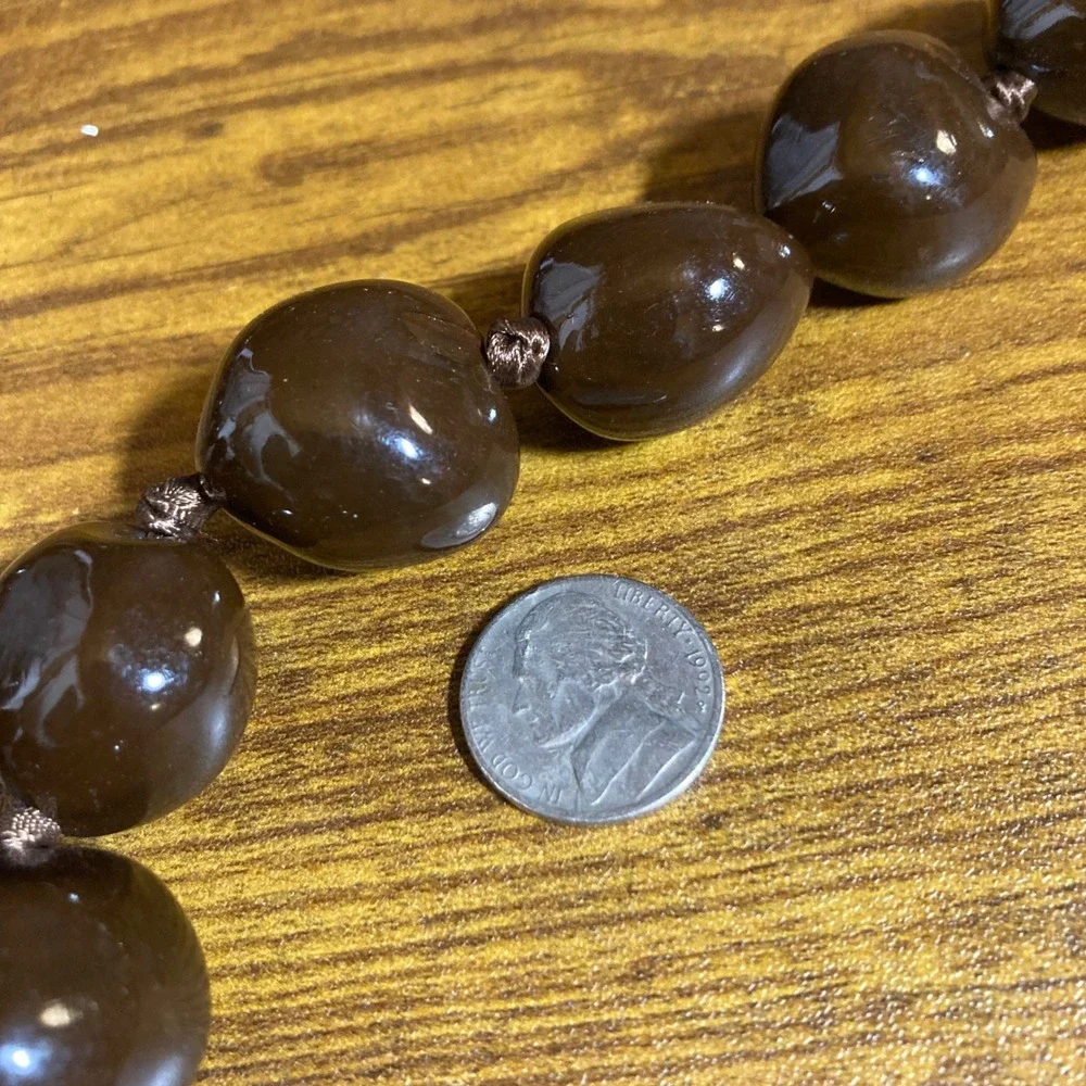 Hawaiian Kukui Nut Lei Necklace Polished Brown Tropical Luau Graduation